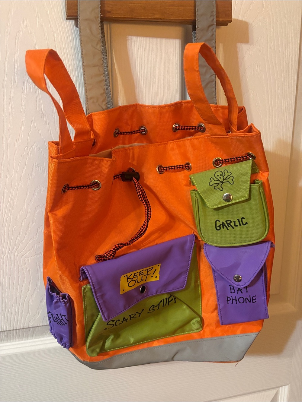 Kids Orange Multicolor Halloween Tote Bag with Pockets Trick or Treat